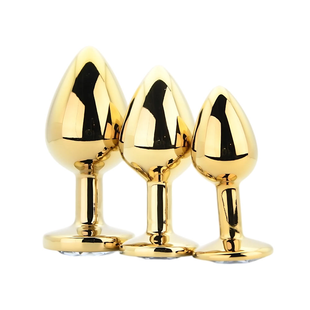 Toosh Metal Butt Plug Gold Set of 3 Clear Stone - Image 3
