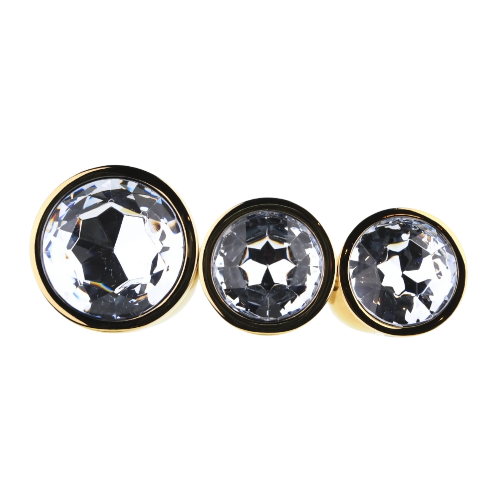 Toosh Metal Butt Plug Gold Set of 3 Clear Stone - Image 7