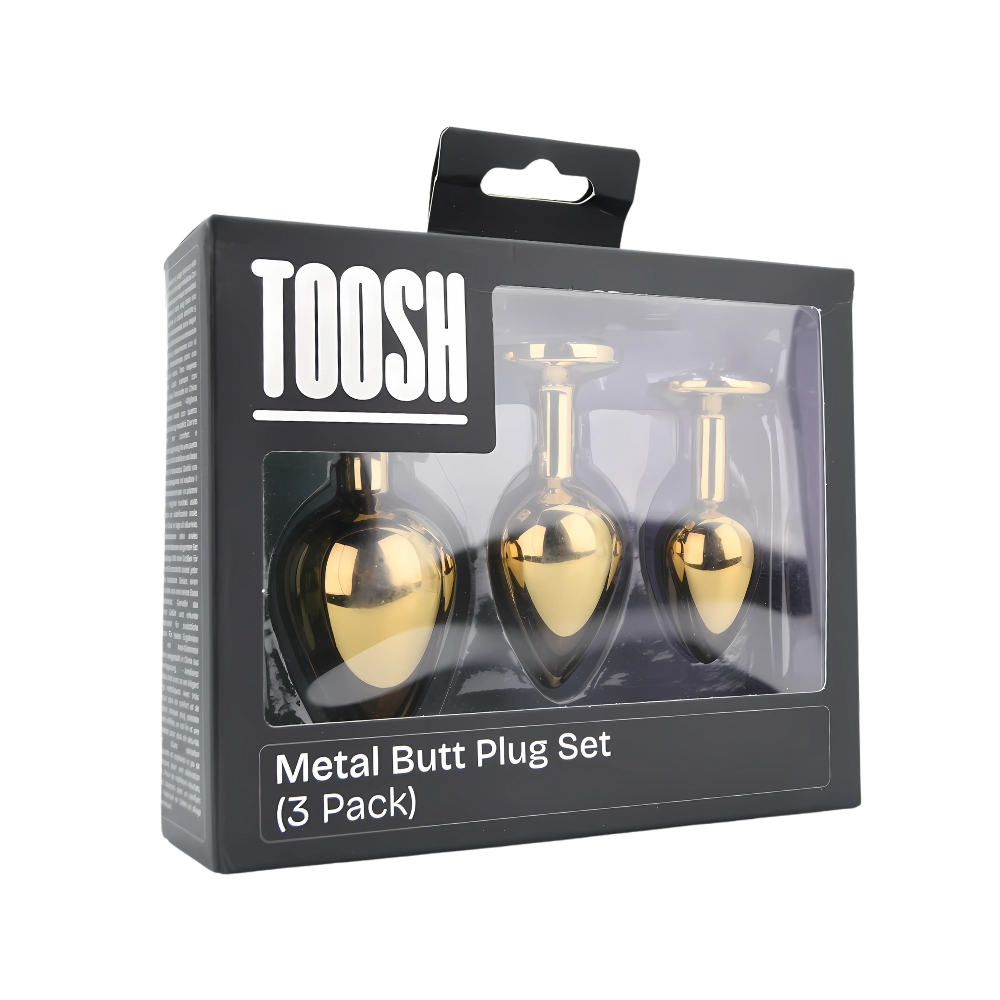 Toosh Metal Butt Plug Gold Set of 3 Clear Stone - Image 10