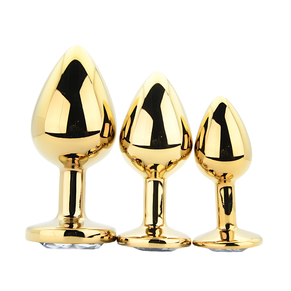 Toosh Metal Butt Plug Gold Set of 3 Clear Stone