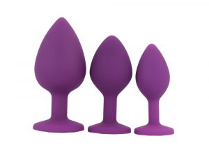 Toosh Silicone Butt Plug Purple Set of 3 Clear Stone