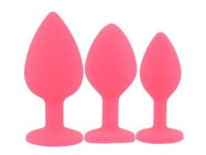 Toosh Silicone Butt Plug Pink Set of 3 Clear Stone