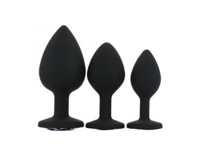 Toosh Silicone Butt Plug Black Set of 3 Clear Stone