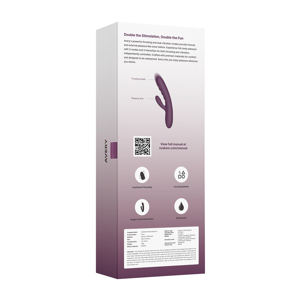 Svakom Avery Thrusting Vibrator with Clitoral Stimulator - Image 8