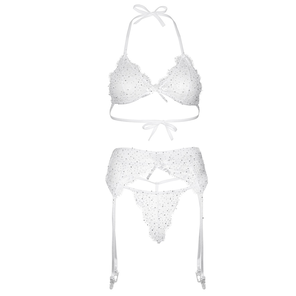 Leg Avenue Lace Bra Top, String and Garter Belt White - Image 6