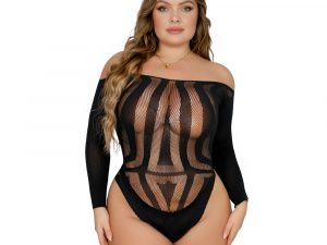 Lace by LJ Plus Size Long Sleeved Cut Out Back Bodysuit