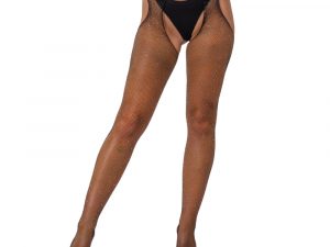 Lace by LJ Rhinestone Fishnet Crotchless Pantyhose Black