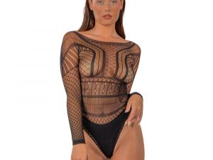 Lace by LJ Seamless Lace Long Sleeved Bodysuit Black