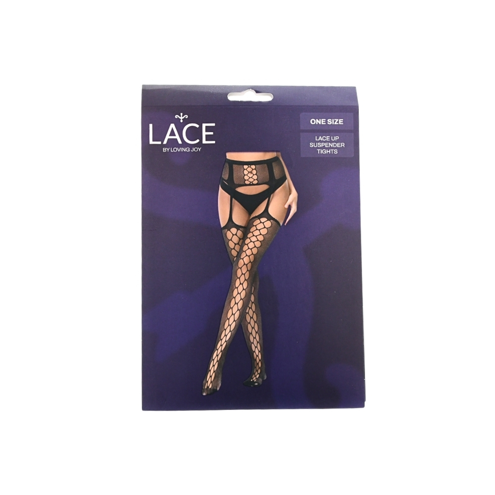 Lace by LJ Lace Up Suspender Tights Black - Image 6