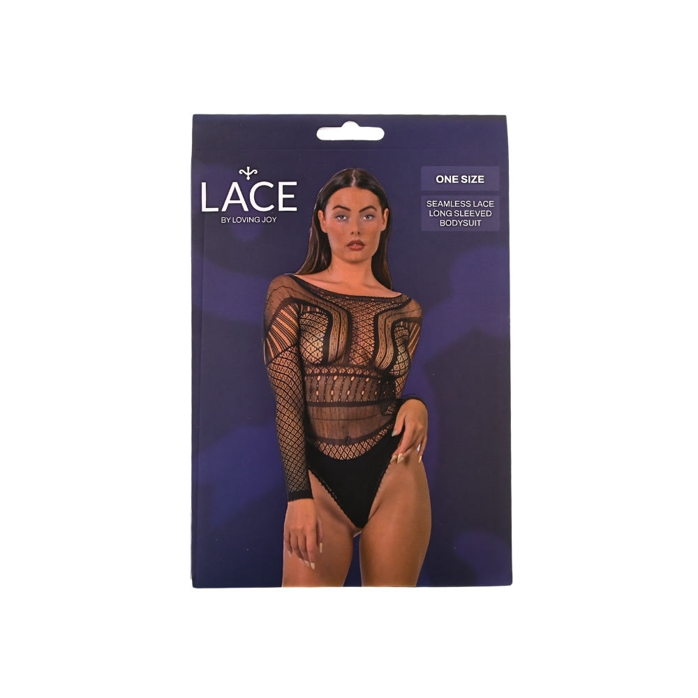 Lace by LJ Seamless Lace Long Sleeved Bodysuit Black - Image 6