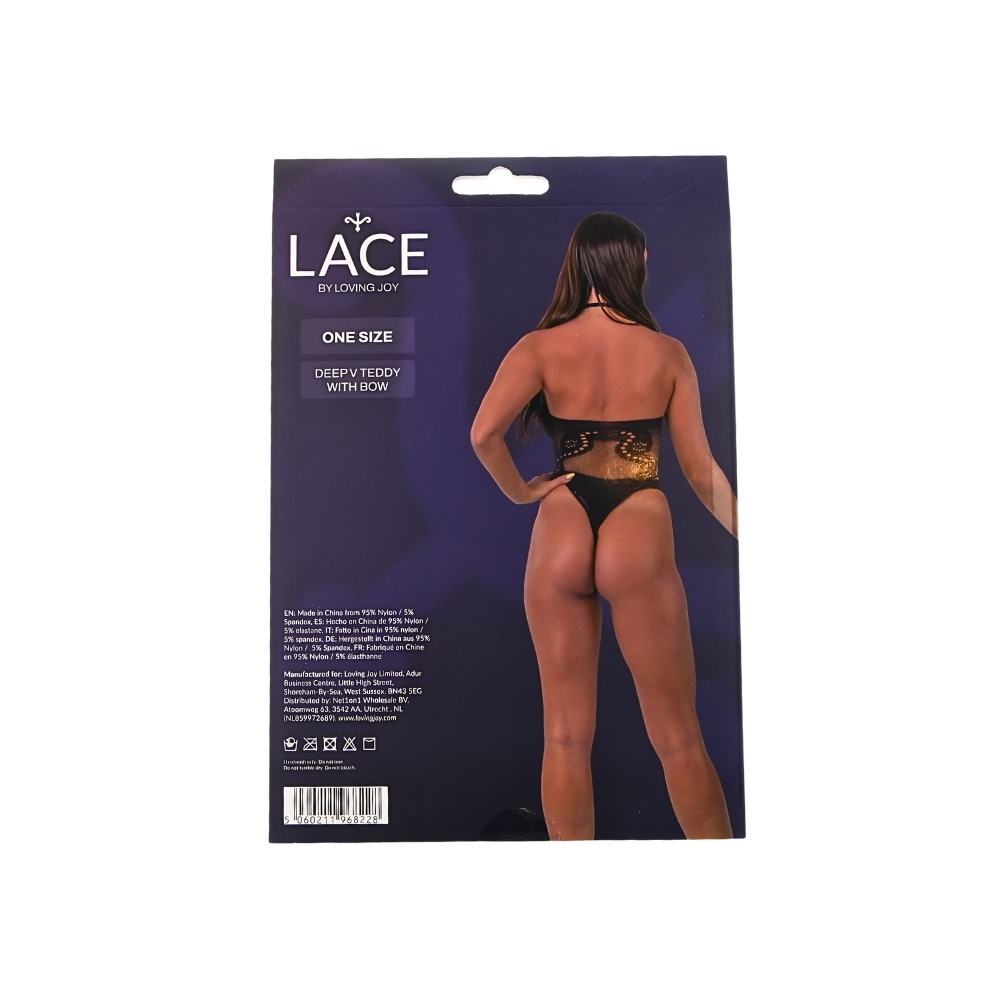 Lace by LJ Deep V Teddy with Bow Black - Image 6